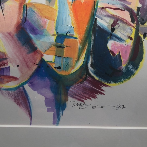 Original gauche watercolor ink drawing framed artwork signed one-of-a-kind 8x9” - Picture 3 of 4